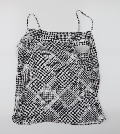 Preloved River Island Womens Black Houndstooth Polyester Basic Blouse Size 10 Scoop Neck - Back