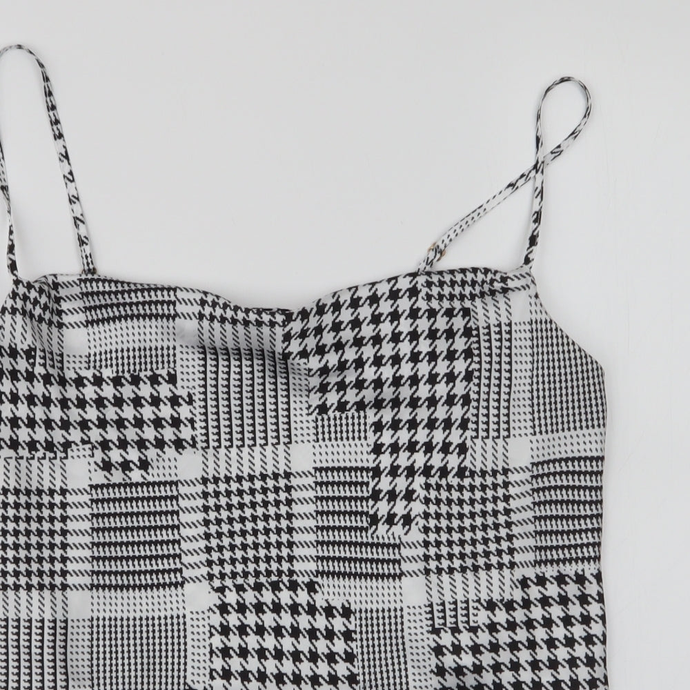 River Island Womens Black Houndstooth Polyester Basic Blouse Size 10 Scoop Neck