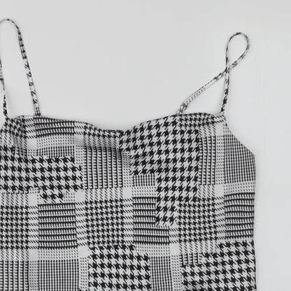Preloved River Island Womens Black Houndstooth Polyester Basic Blouse Size 10 Scoop Neck - Detail
