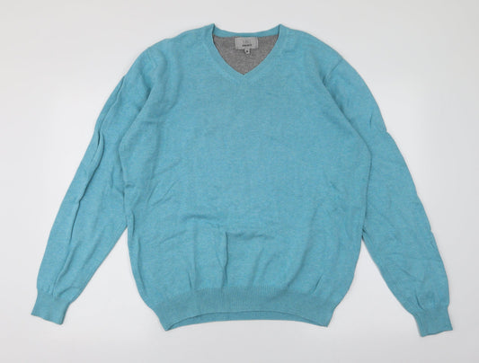 Marks and Spencer Mens Blue V-Neck  Cotton Pullover Jumper Size M