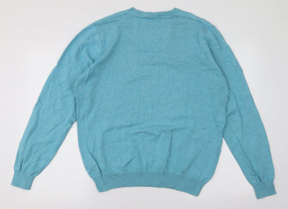 Preloved Marks and Spencer Mens Blue V-Neck  Cotton Pullover Jumper Size M - Back