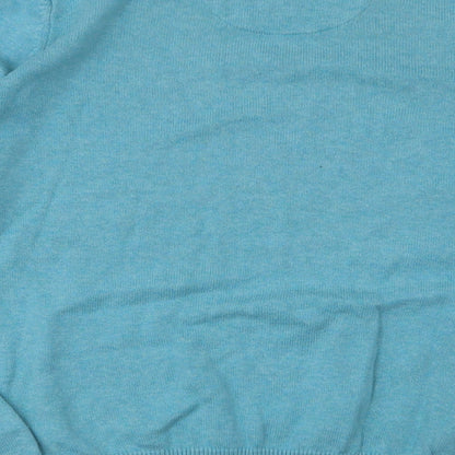 Preloved Marks and Spencer Mens Blue V-Neck  Cotton Pullover Jumper Size M - Label