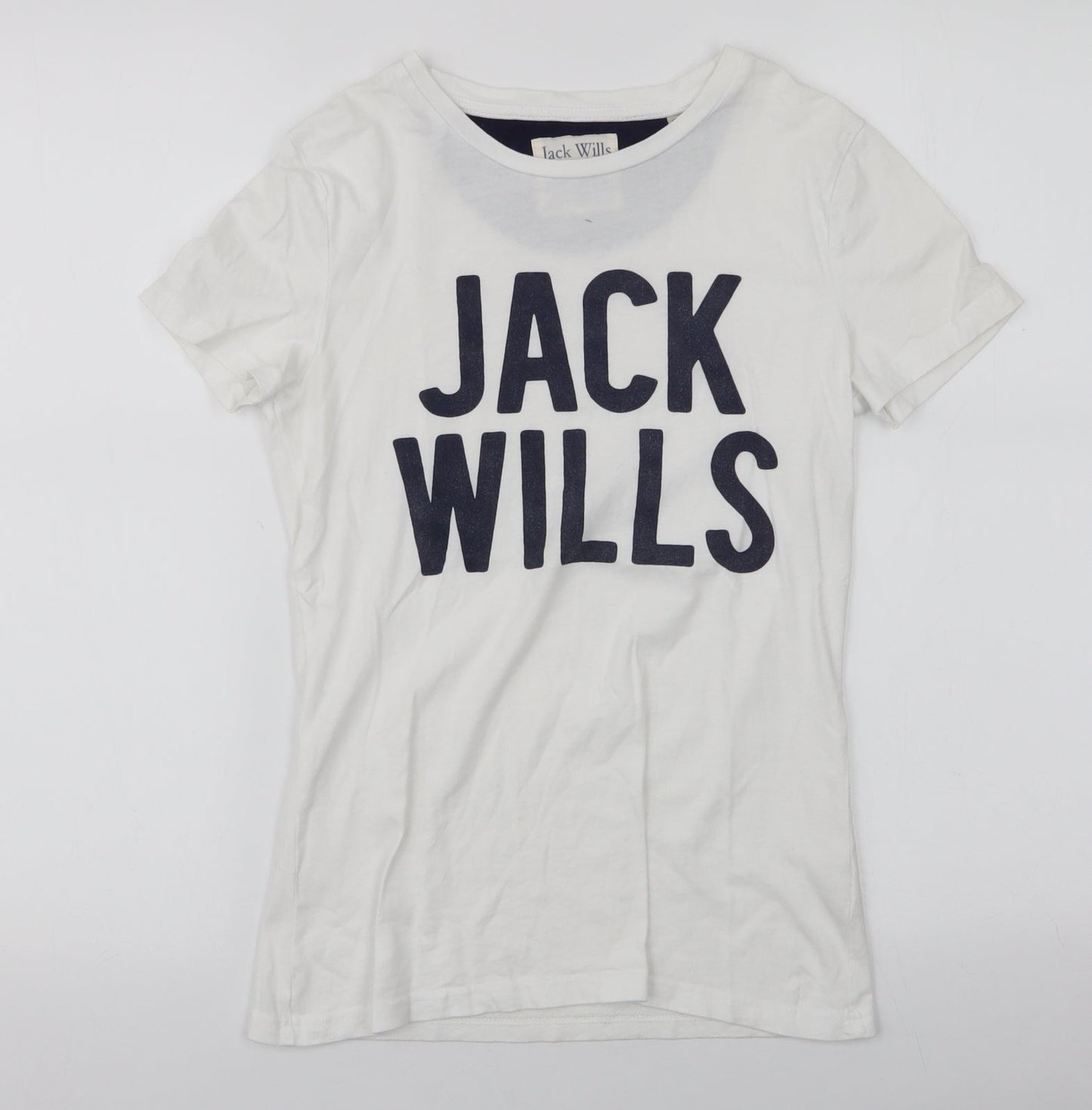 Jack Wills Womens White  100% Cotton Jersey T-Shirt Size 6 Round Neck