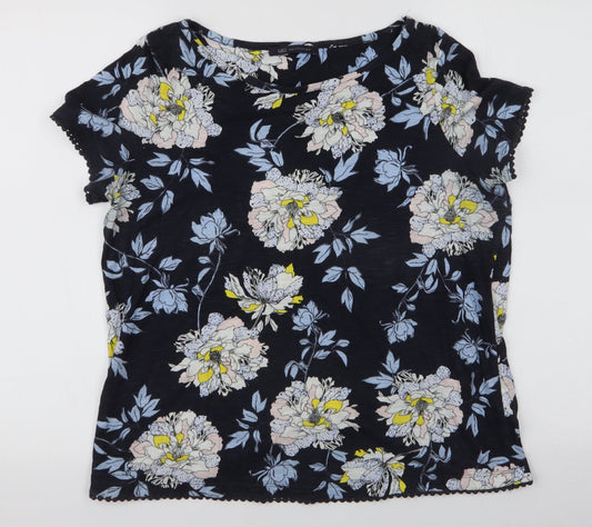 Marks and Spencer Womens Multicoloured Floral 100% Cotton Jersey T-Shirt Size 12 Round Neck