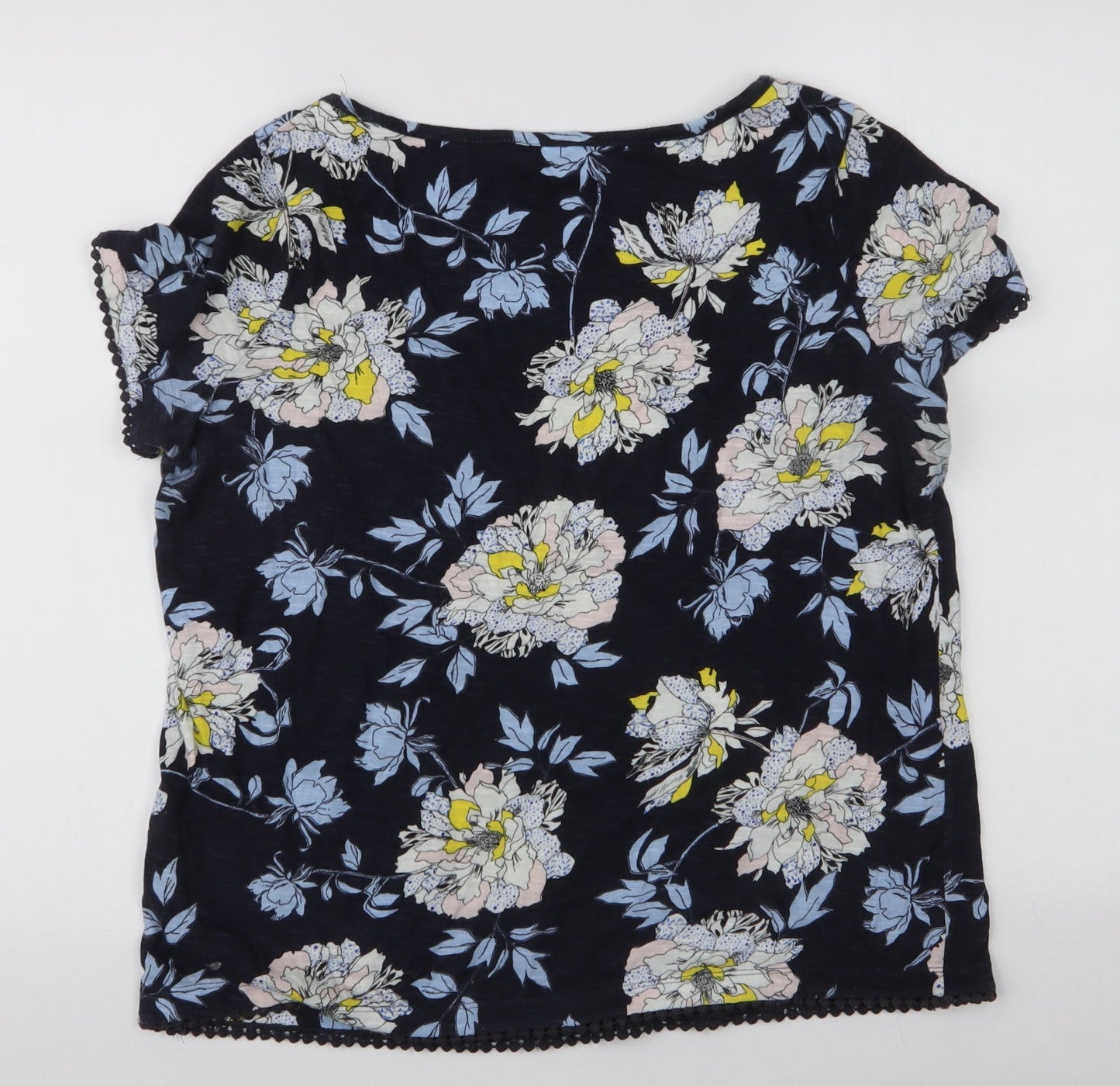Marks and Spencer Womens Multicoloured Floral 100% Cotton Jersey T-Shirt Size 12 Round Neck