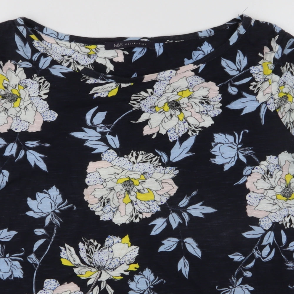 Marks and Spencer Womens Multicoloured Floral 100% Cotton Jersey T-Shirt Size 12 Round Neck