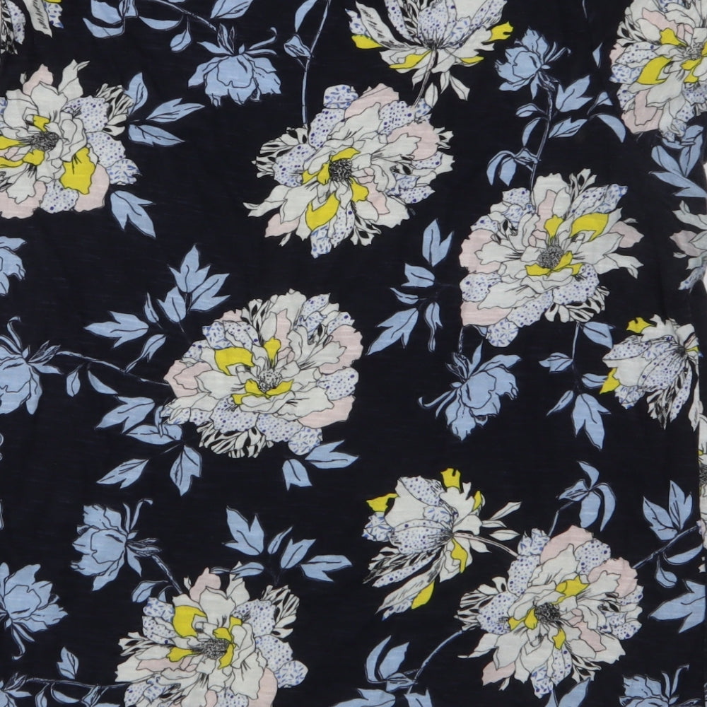Marks and Spencer Womens Multicoloured Floral 100% Cotton Jersey T-Shirt Size 12 Round Neck