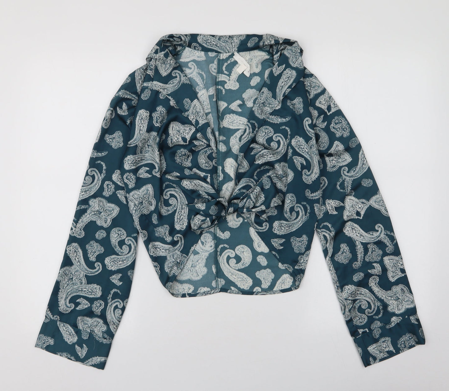 Honey Punch Womens Blue Fair Isle Polyester Basic Blouse Size S Collared