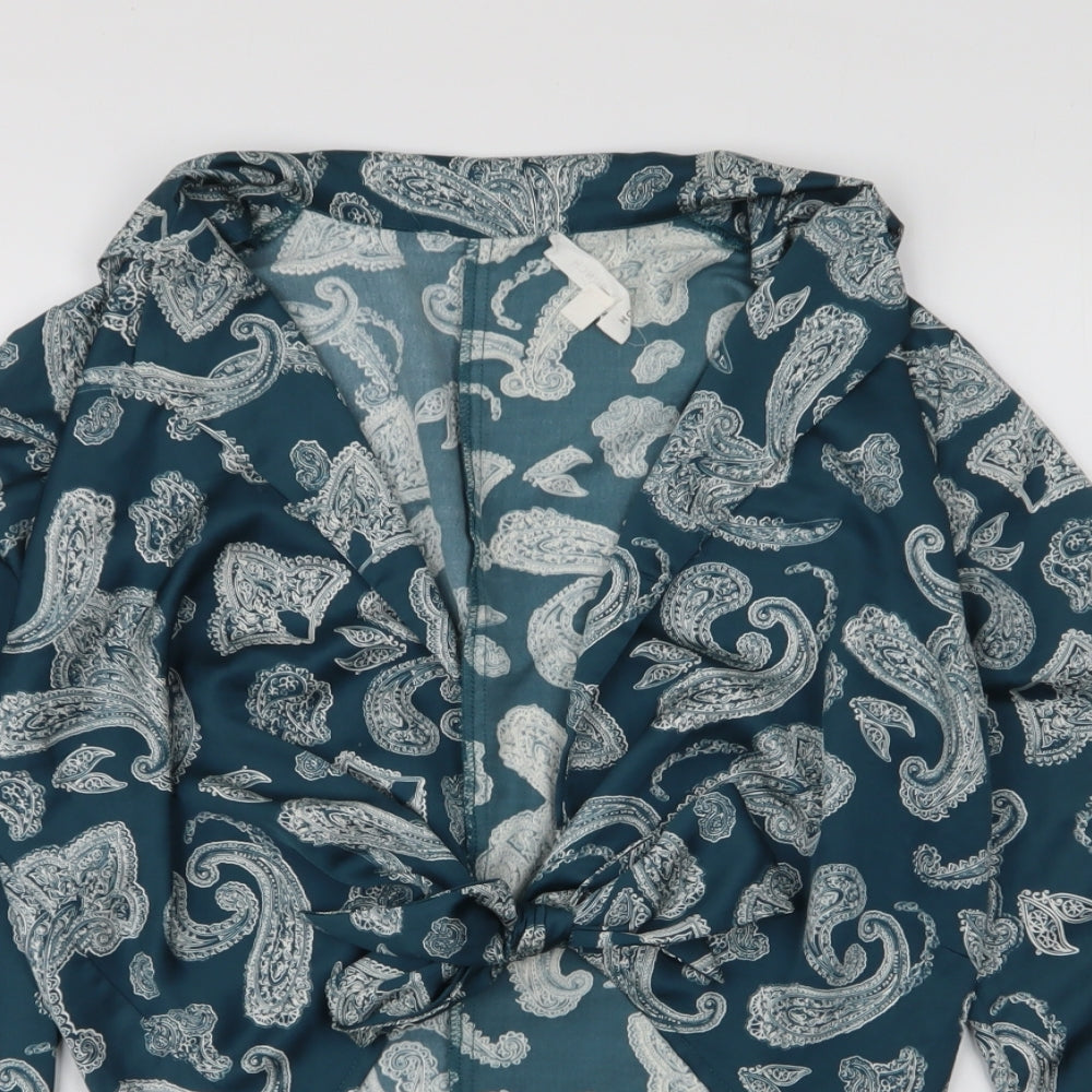 Honey Punch Womens Blue Fair Isle Polyester Basic Blouse Size S Collared