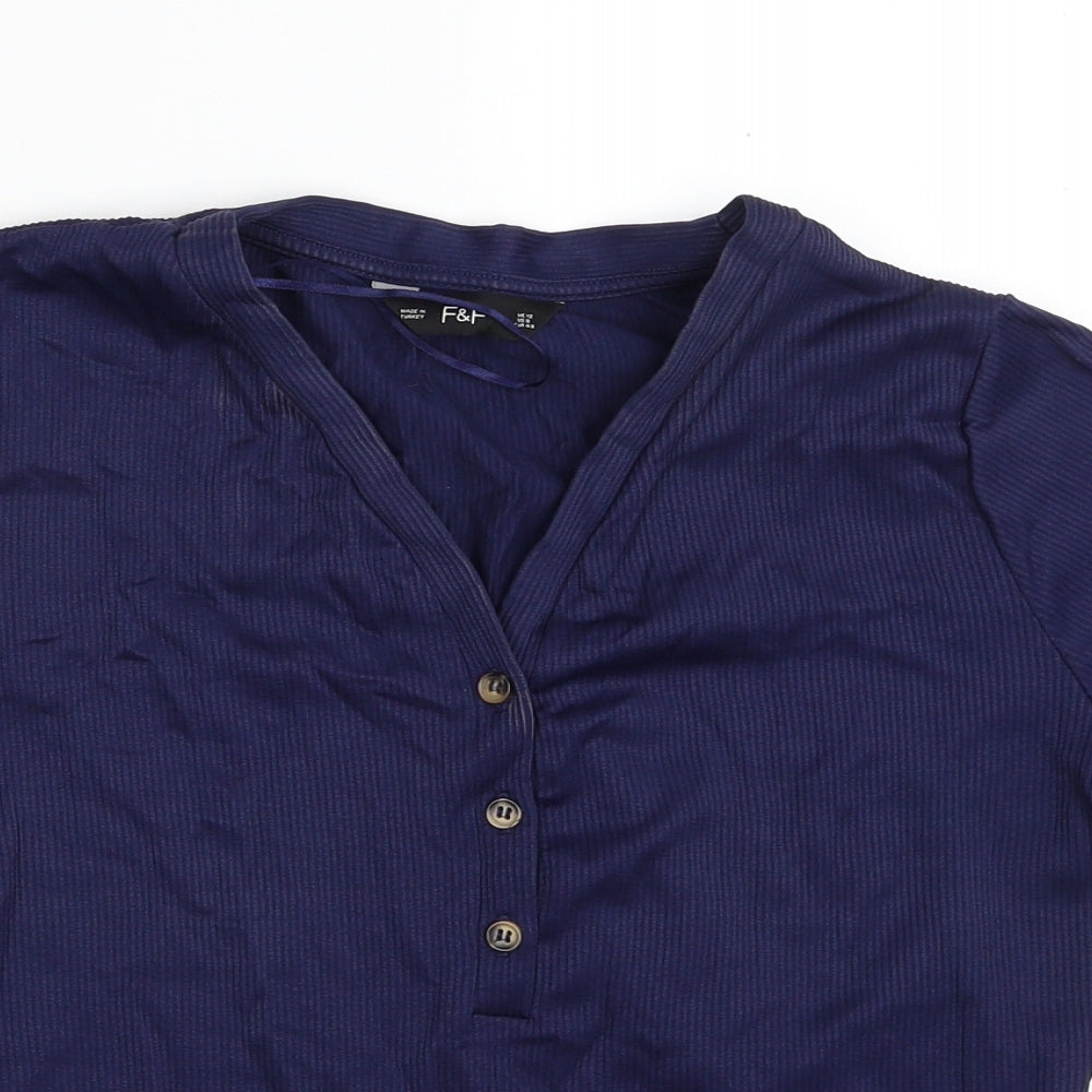 F&F Womens Blue  Polyamide Pullover Sweatshirt Size 12  Button