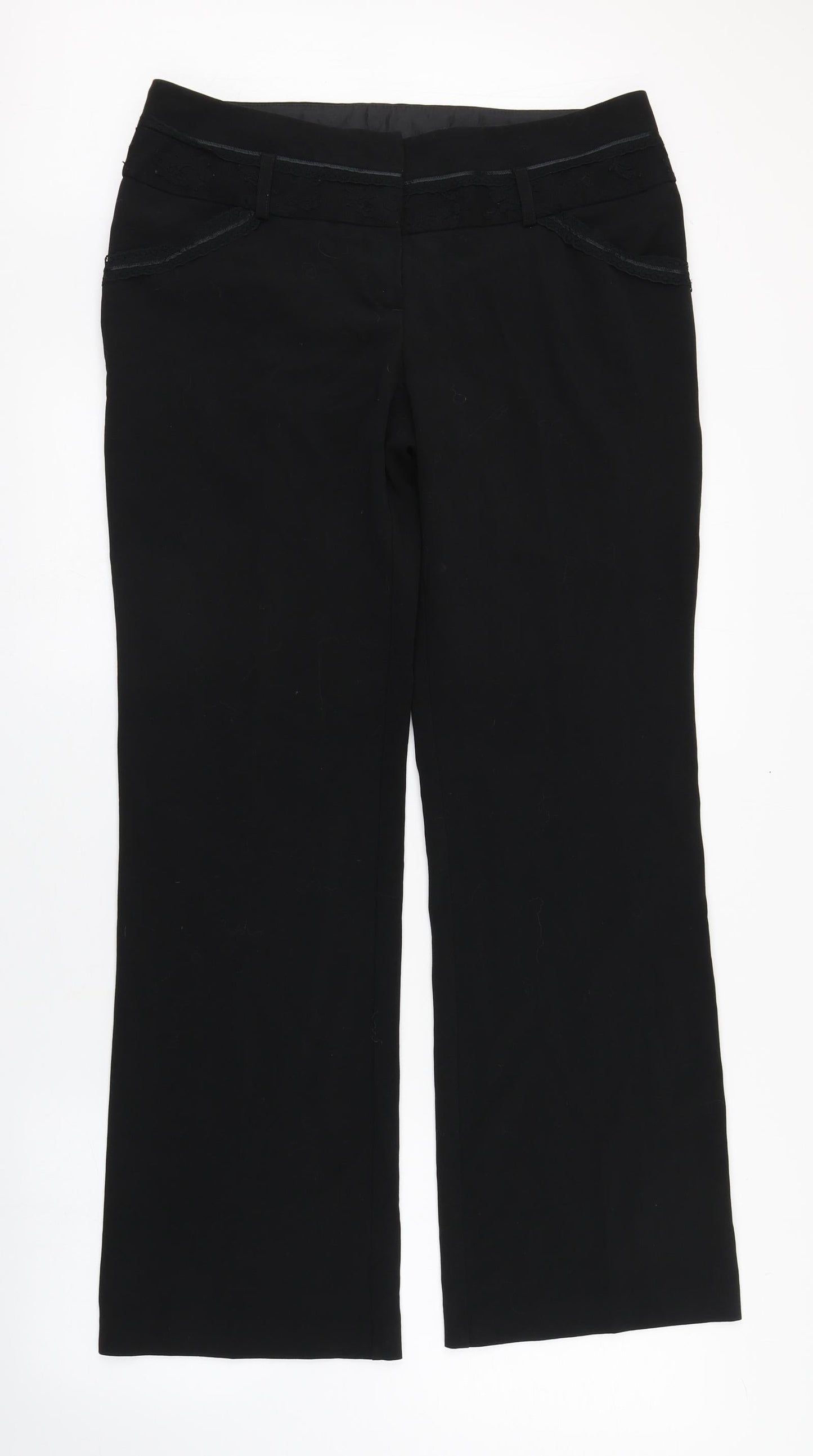NEXT Womens Black  Polyester Trousers  Size 12 L31 in Regular Zip - Lace detail