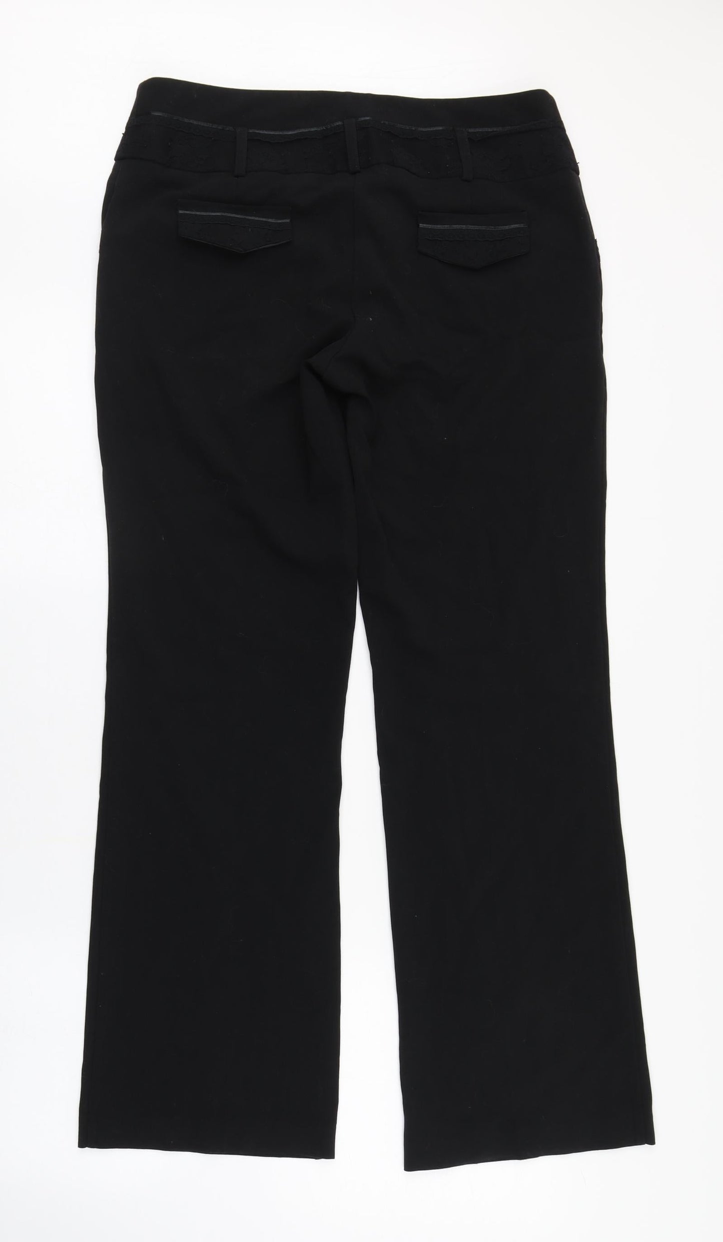 NEXT Womens Black  Polyester Trousers  Size 12 L31 in Regular Zip - Lace detail