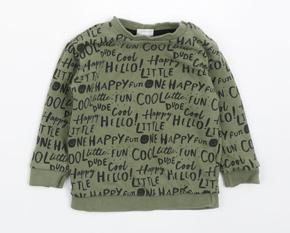 Preloved F&F Boys Green Geometric Cotton Pullover Jumper Size 12-18 Months - Front