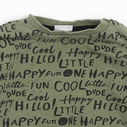 Preloved F&F Boys Green Geometric Cotton Pullover Jumper Size 12-18 Months - Detail