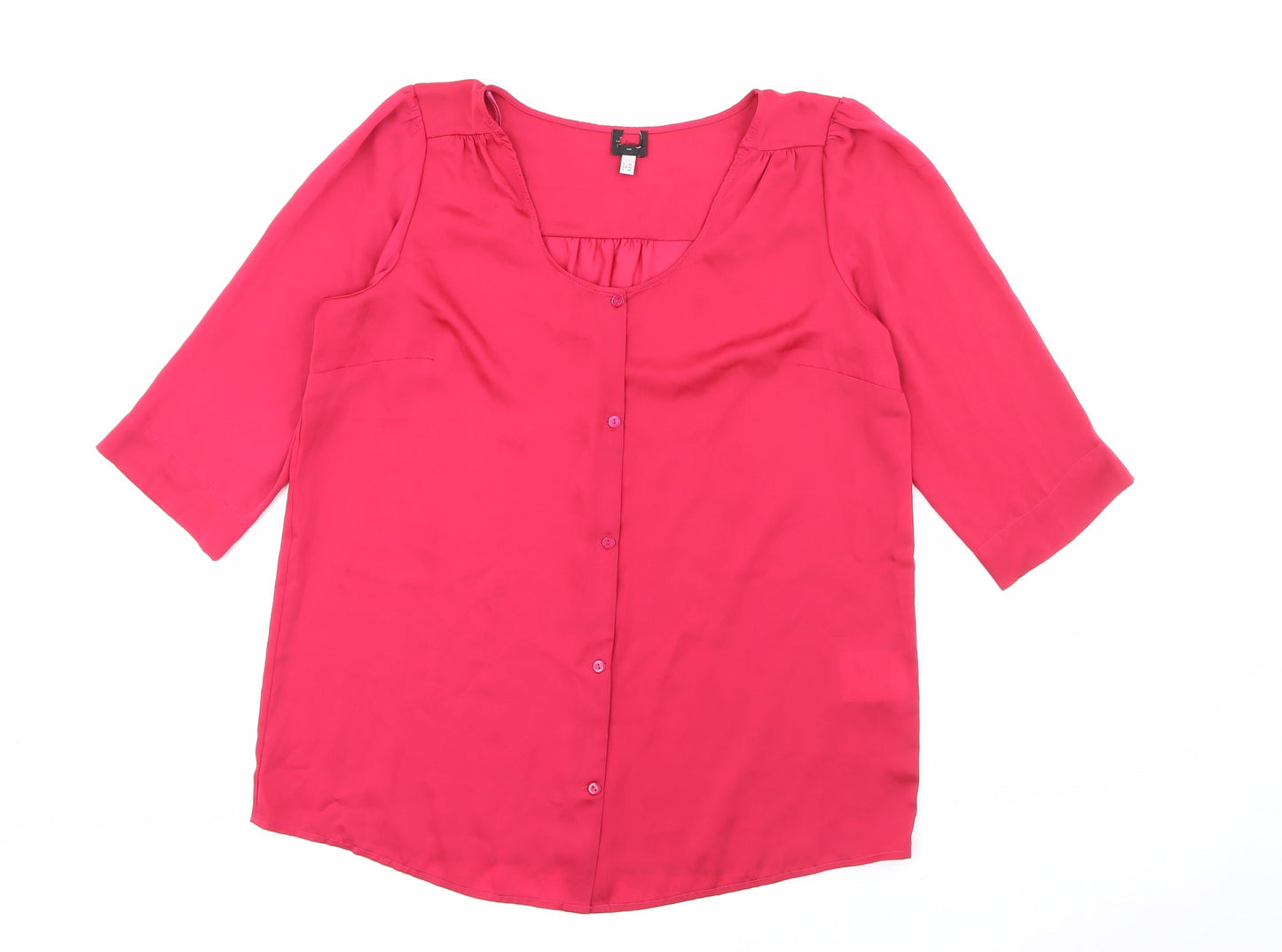 Preworn Womens Pink  Polyester Basic Blouse Size 16 Scoop Neck