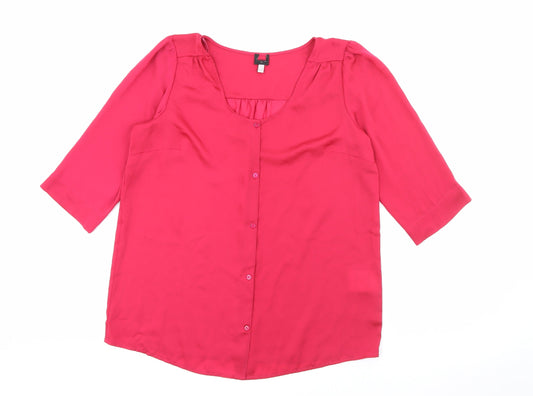 Preworn Womens Pink  Polyester Basic Blouse Size 16 Scoop Neck