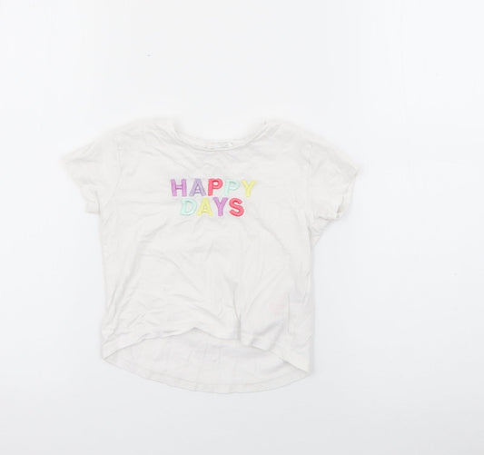 Primark Girls White  Cotton Basic T-Shirt Size 2-3 Years Crew Neck  - Happy Days