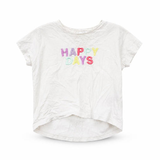 Primark Girls White  Cotton Basic T-Shirt Size 2-3 Years Crew Neck  - Happy Days