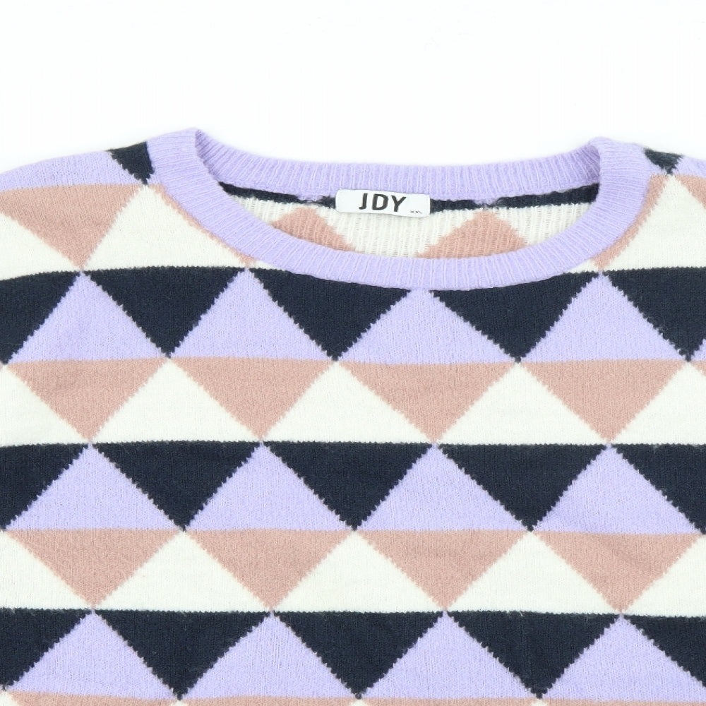 JDY Womens Purple Crew Neck Geometric Acrylic Pullover Jumper Size 2XL