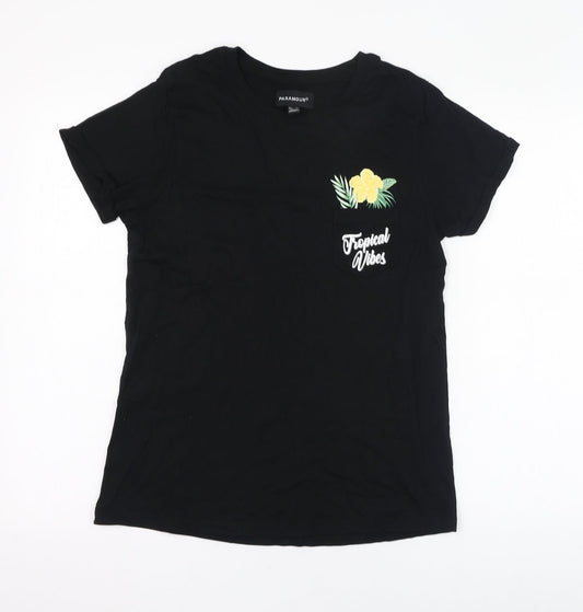 Paramour Womens Black  Polyester Basic T-Shirt Size 12 Round Neck - Tropical vibes