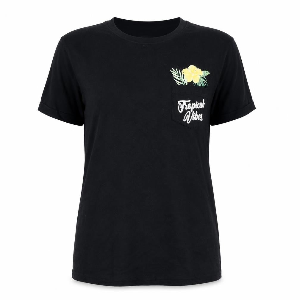 Paramour Womens Black  Polyester Basic T-Shirt Size 12 Round Neck - Tropical vibes
