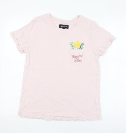 Paramour Womens Pink  Cotton Basic T-Shirt Size 12 Round Neck