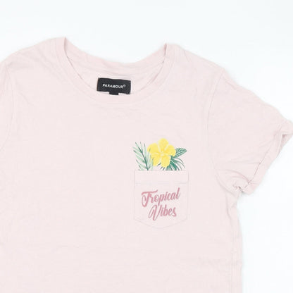 Paramour Womens Pink  Cotton Basic T-Shirt Size 12 Round Neck