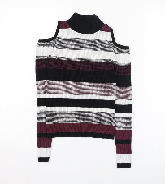 Atmosphere Womens Multicoloured Mock Neck Striped Viscose Pullover Jumper Size 8