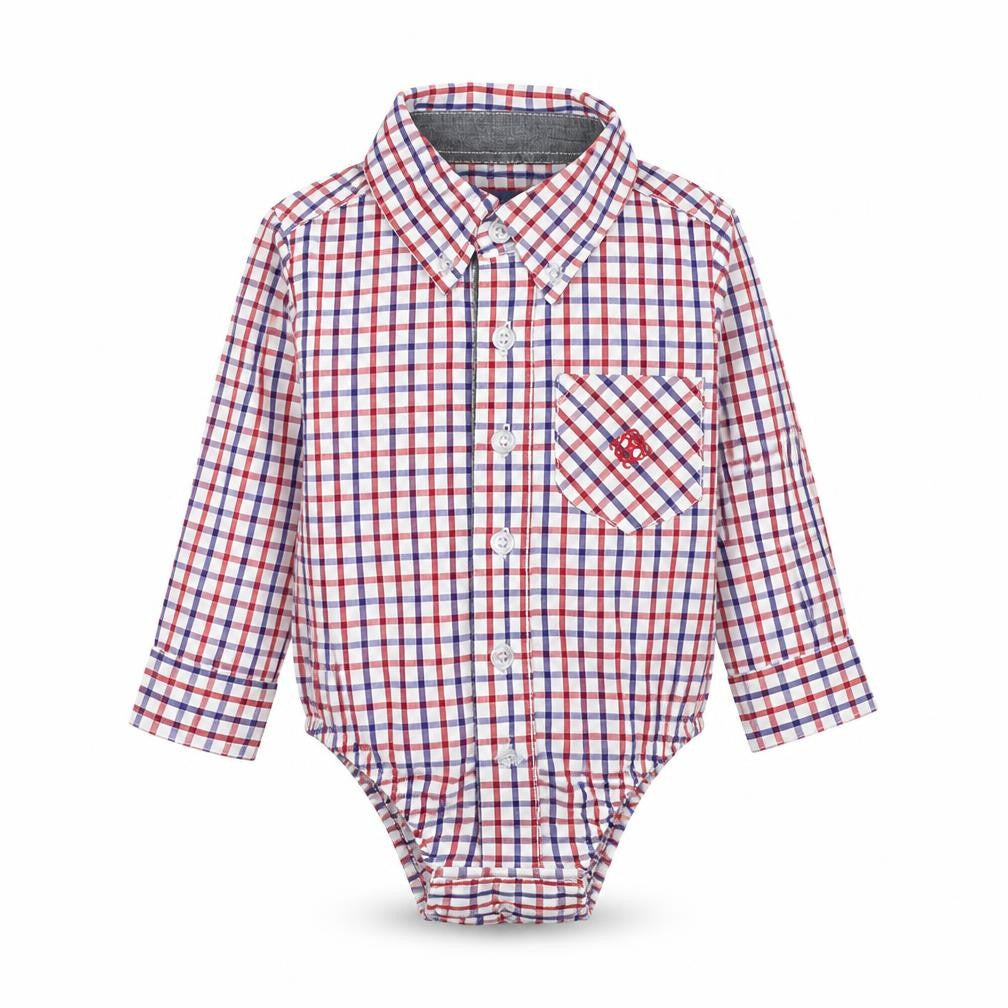 Andy & Evan Boys Ivory Check Cotton Basic Button-Up Size 3-6 Months Collared Button