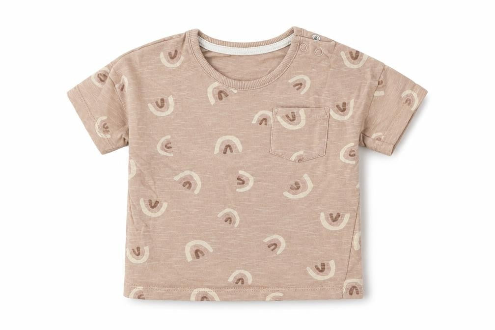 George Girls Brown  Cotton Basic T-Shirt Size 6-9 Months Round Neck Pullover - Rainbow