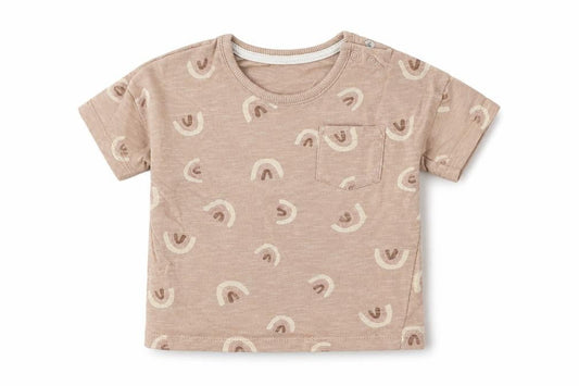 George Girls Brown  Cotton Basic T-Shirt Size 6-9 Months Round Neck Pullover - Rainbow