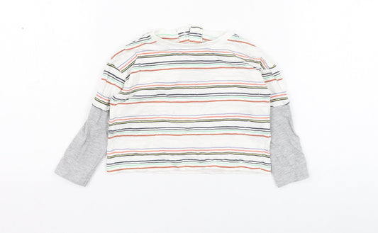 Dunnes Stores Boys White Striped Cotton Basic T-Shirt Size 3-6 Months Round Neck Pullover