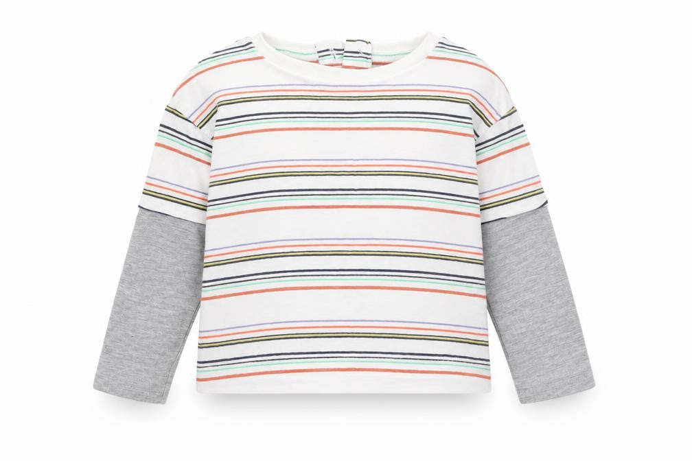 Dunnes Stores Boys White Striped Cotton Basic T-Shirt Size 3-6 Months Round Neck Pullover