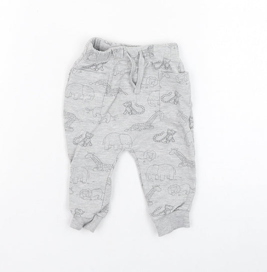 George Boys Grey  Cotton Jogger Trousers Size 3-6 Months  Pullover - Tiger, Elephant, Lion, Giraffe