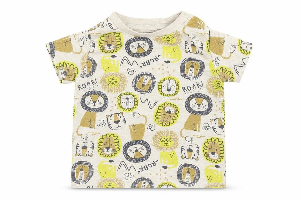 Peacocks Boys Brown  Cotton Basic T-Shirt Size 6-9 Months Round Neck Pullover - Lion, Tiger