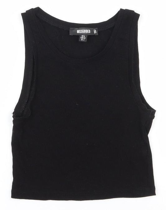 Misguided Womens Black  Polyester Cropped Tank Size 6 Round Neck