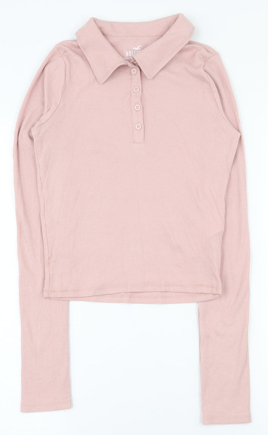 Hollister Womens Pink  Cotton Basic Polo Size S Collared