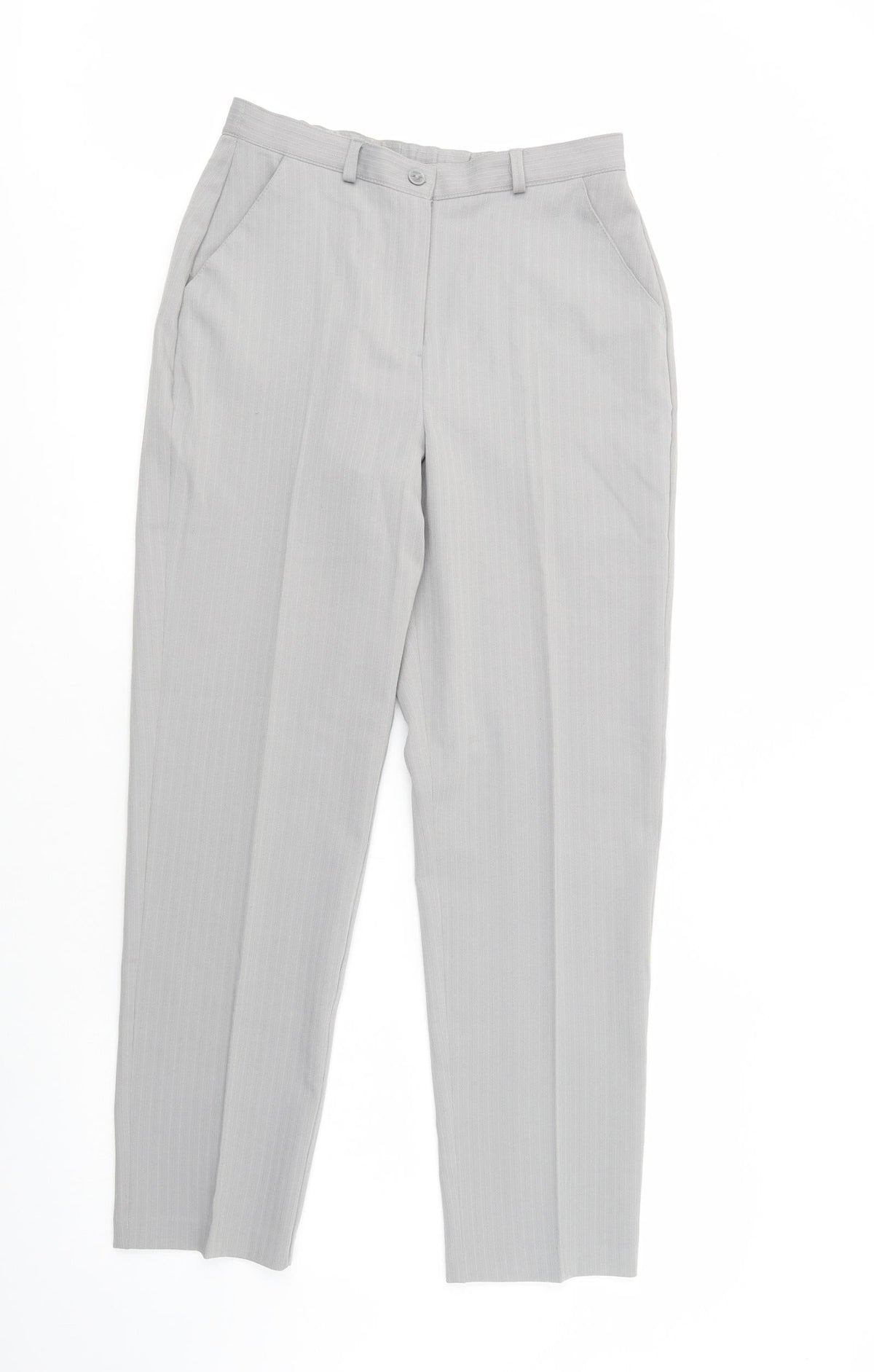 Slimma Womens Grey Striped Polyester Dress Pants Trousers Size 10 L30 in Regular Button