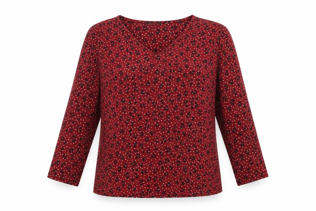 Bonmarché Womens Red Animal Print Polyester Basic Blouse Size 12 V-Neck