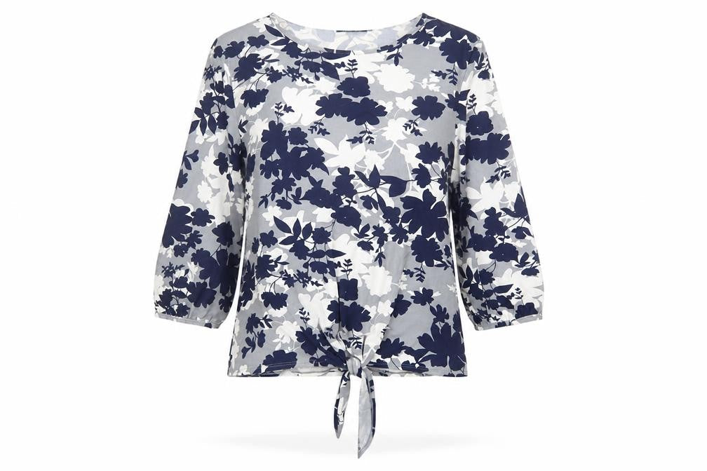 Sugar Crisp Womens Grey Floral Polyester Basic Blouse Size 12 Boat Neck