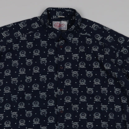 Pelaco Mens Blue Geometric Polyester  Button-Up Size L Collared Button
