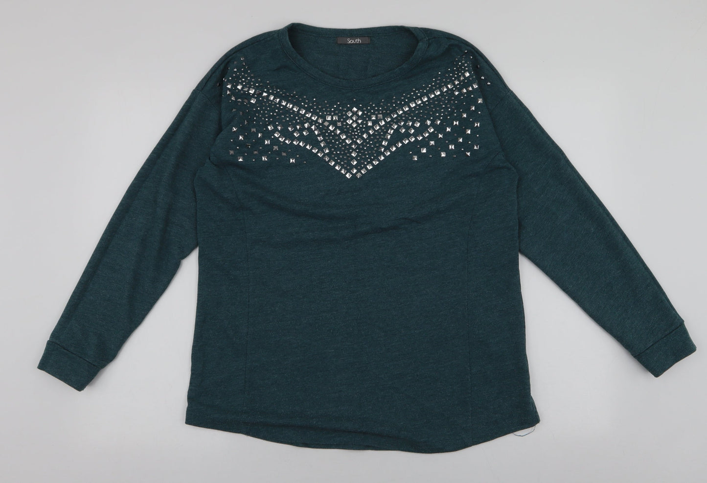 South  Womens Green Round Neck  Polyester Pullover Jumper Size 14
