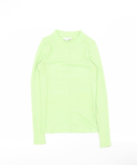 Topshop Womens Green  Polyester Basic T-Shirt Size 8 Mock Neck