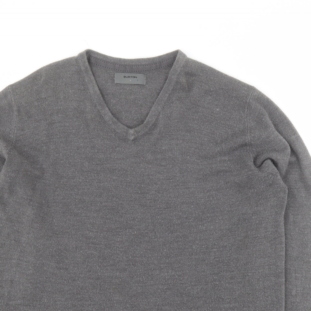 Burton Mens Grey V-Neck  Acrylic Pullover Jumper Size L