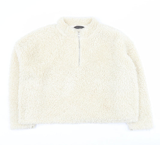 New Look Womens White  100% Polyester Pullover Sweatshirt Size L  Zip