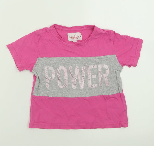 Threadgirls Girls Pink  Cotton Cropped T-Shirt Size 7-8 Years Crew Neck Pullover - Power
