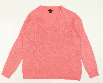 H&M Womens Pink V-Neck  Acrylic Pullover Jumper Size M
