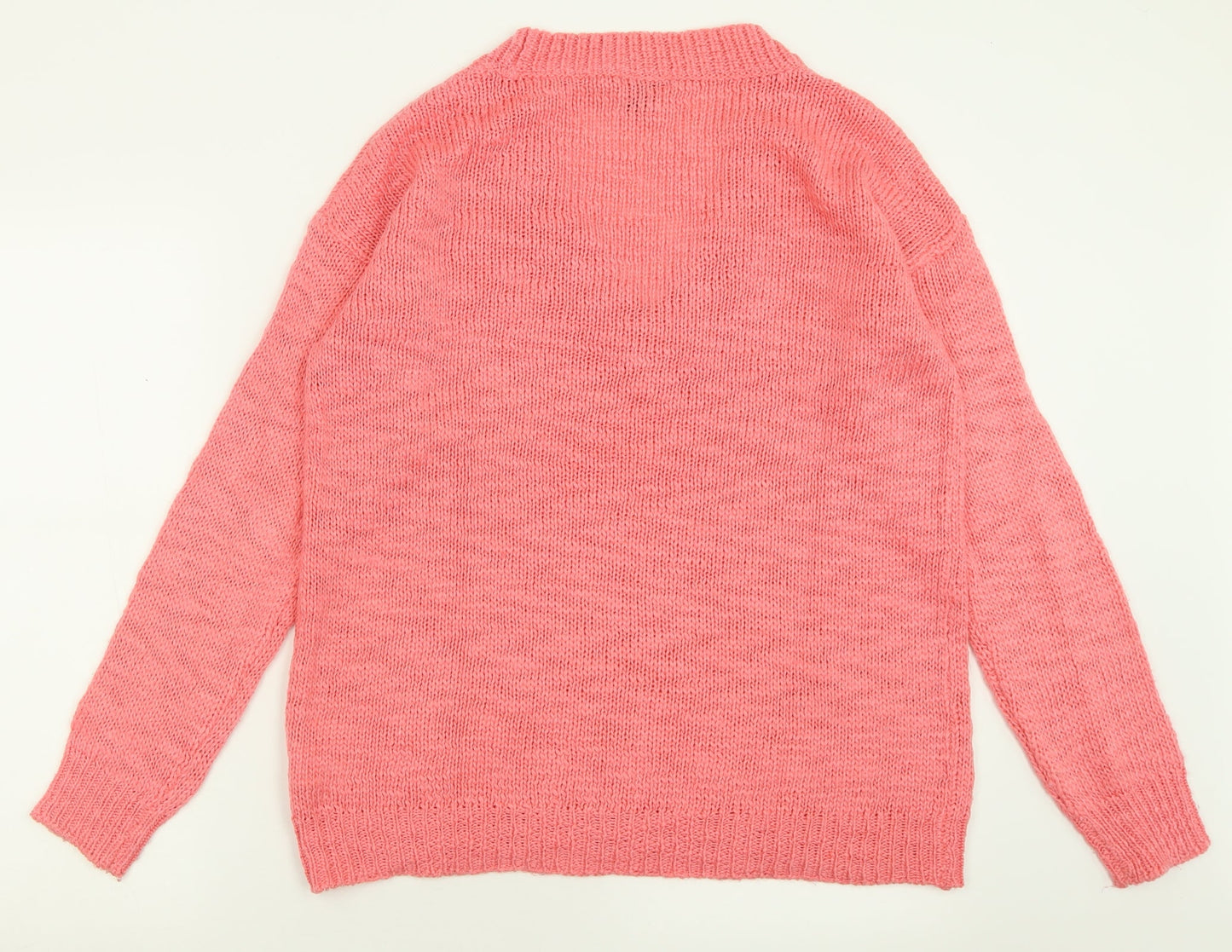 H&M Womens Pink V-Neck  Acrylic Pullover Jumper Size M