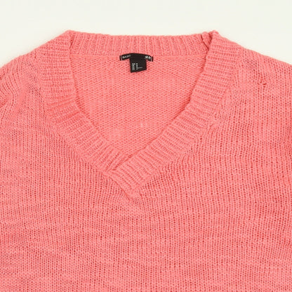 H&M Womens Pink V-Neck  Acrylic Pullover Jumper Size M