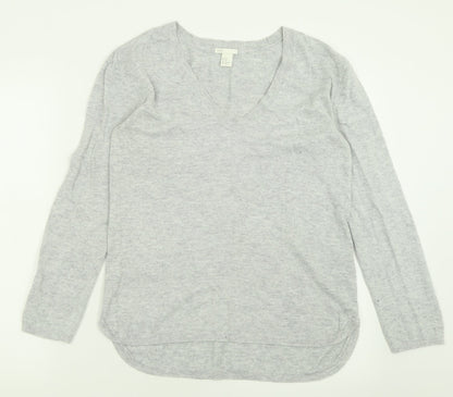 H&M Womens Grey V-Neck  Polyamide Pullover Jumper Size XS